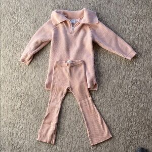 Zara Light Pink Ribbed Knit Sweater with leggings